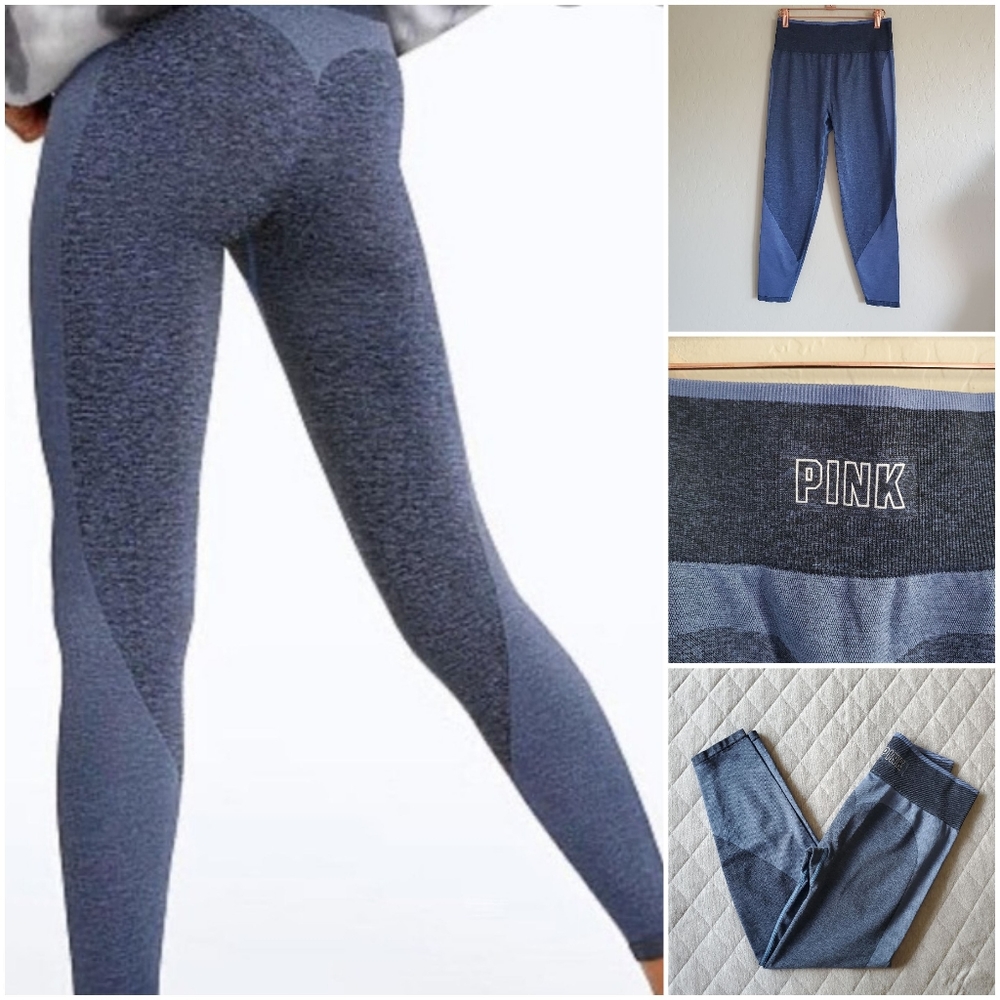 Victoria's Secret PINK‎ Seamless Leggings Large Blue Athletic Activewear Gym
